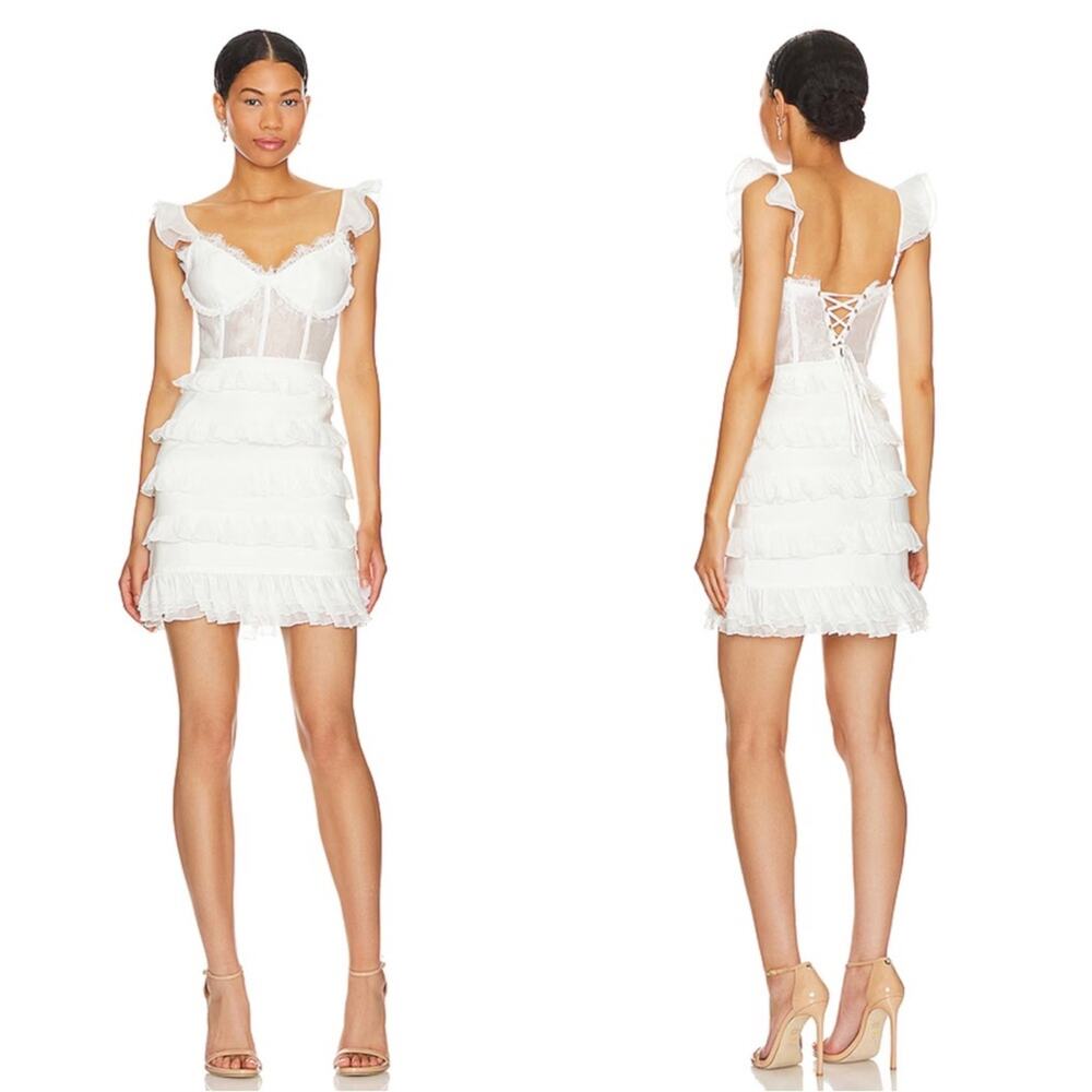 V. CHAPMAN Fiorini Bustier Ruffle Tiered White Mini Dress Size 8